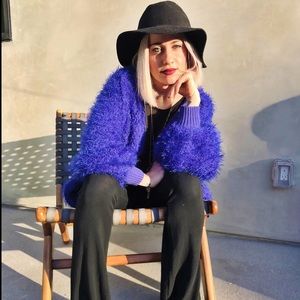 Free People furry royal blue hooded zip up.